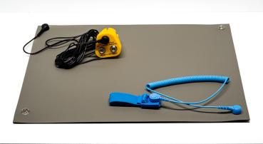 ESD-Tischmatte Set strukturiert Grau 1200x600 mm, 4 Druckknöpfe á 10 mm