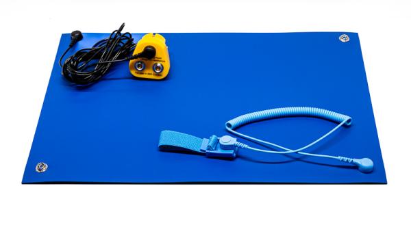 ESD-Tischmatte Set strukturiert Dark Blue 1200x600 mm, 4 Druckknöpfe á 10 mm